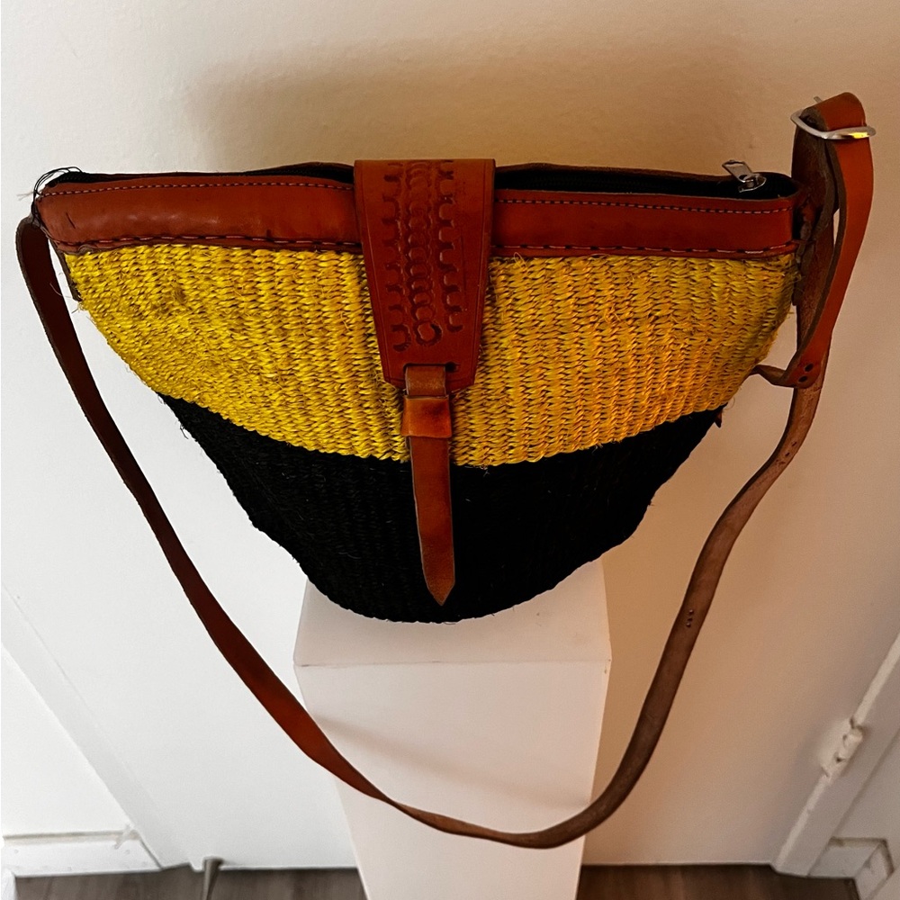 African Yellow and Black Woven Crossbody Bag
